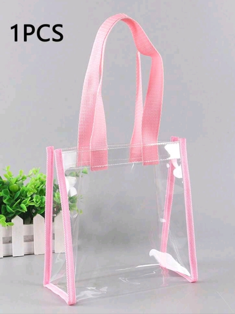 Clear Tote Bag with Pink Trim & Straps Concert Stadium Festival Vinyl Bag